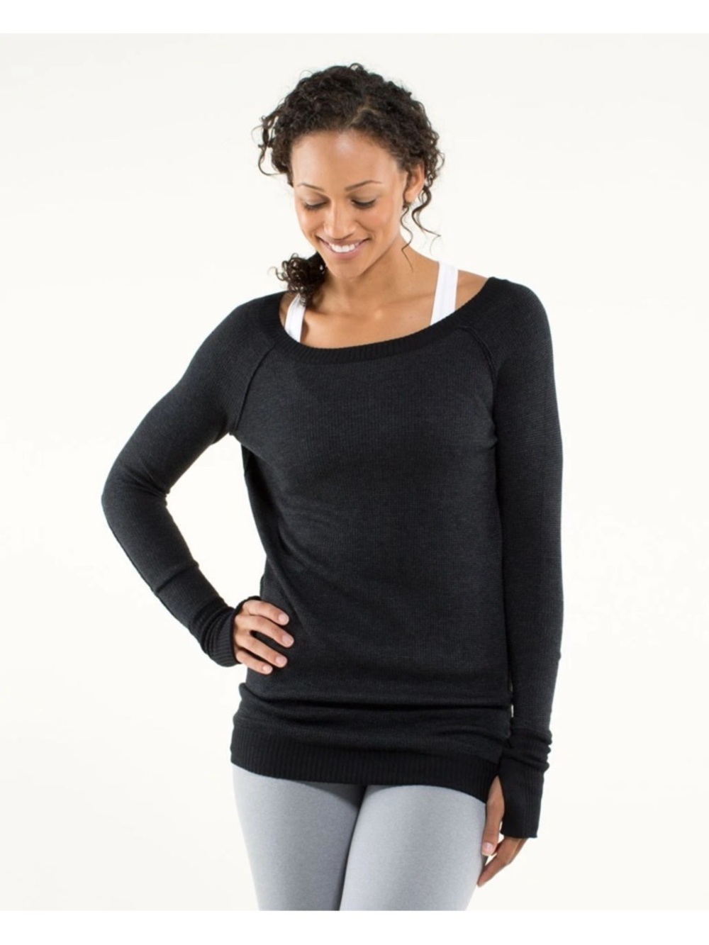 Lululemon Chai Time Reversible Sweater in Black and Charcoal Grey